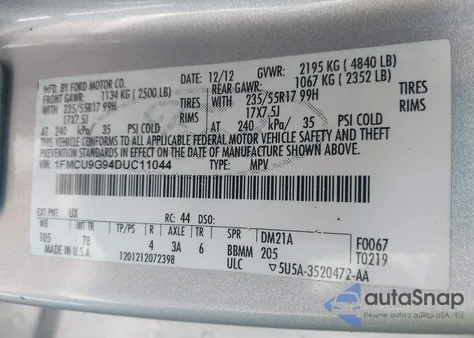 2013 Ford Escape Se из США, поврежденный, VIN 1FMCU9G94DUC11044